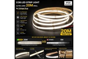 Premium 24V Super Long COB LED Strip Lights Dimmable 3000K Flexible Tape for Indoor Outdoor Decoration 15/20M Reel NO Voltage
