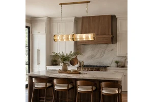 Horizontal Linear Clear Fluted Glass Pendant Lamp Thin Suspension Wire for Villa Kitchen Counter Decor Lamp