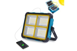 Dual Solar Panel High Conversion Rate IP66 LED Floodlight Rechargeable Camping Emergency Outdoor Work Lights with Bracket