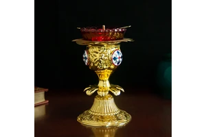 Orthodox Church Cross Vigil Lamp Gold Plated Religion Decor Church Oil Lamp Home Table Oil Lamp With Glass Cup Wick