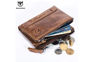 BULLCAPTAIN Brand Credit Card Coin Purse Retro Top Layer Cowhide Wallet Short Men's Business Wallet Zipper Buckle Wallet