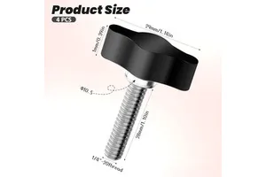 4 Pack Black Adjustable Tee Wing Aluminum Knob Stainless Steel Coarse Thread 1/4-20 X1 Inch Hand Tighten Threaded Thumb Screw