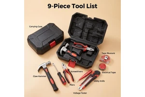 Multi Function 9Pcs Household Hand Tool Kit for Daily Home Maintenance and Repair