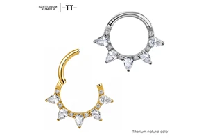 -TT- ASTM F136 Titanium Pear Zircon Hinged Clicker Segment Hoop Ring Children's Unisex Daith Clicker Septum Fashion Jewelry