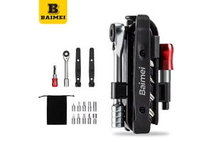 BAIMEI Aluminum Alloy Portable Multifunctional Bicycle Repair Tool Kit Flex Head Ratchet Wrench Set Screwdriver Bits Model WX-3