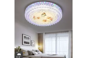 Crystal Round Ceiling Lamp Decorative Bedroom Romantic Sculpted Reliefs Carn Color Painting Flower Ceiling Lights