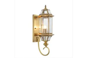 Splendid Traditional Brass Lantern Wall Sconce Luxury Faceted Glass Vintage Indoor Outdoor Mansion Porch Hanging Lamp Art Glow
