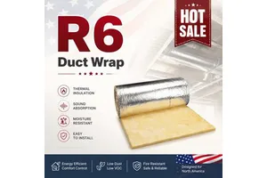 USA ASTM E84 Fireproof R6 2.2inch Fiberglass Wool Duct Wrap HVAC Insulation Unfaced Class A1 Fire Resistant Energy Warehouse